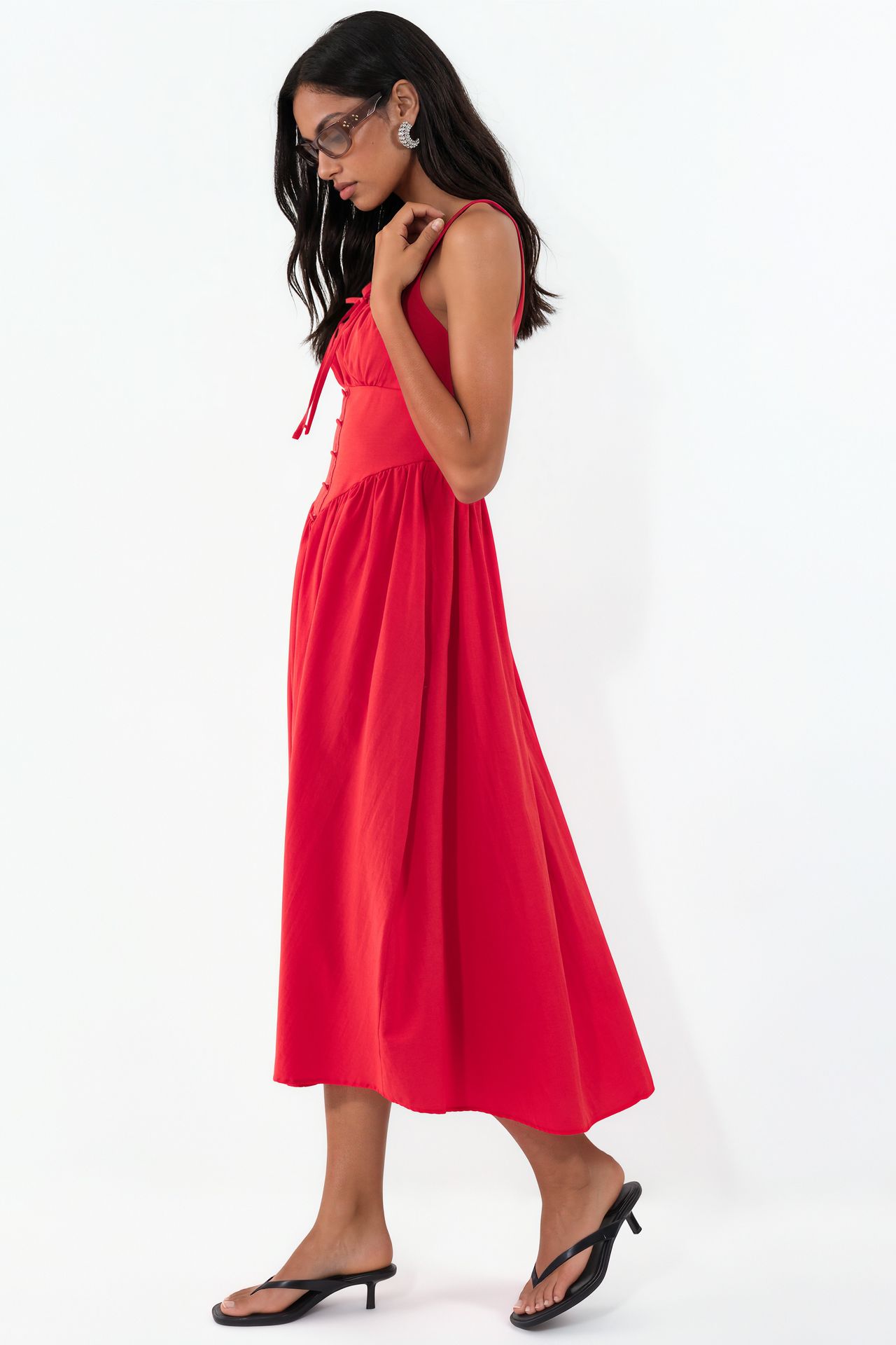 BUSEM Midi Dress with Square Collar and Button Detail 2