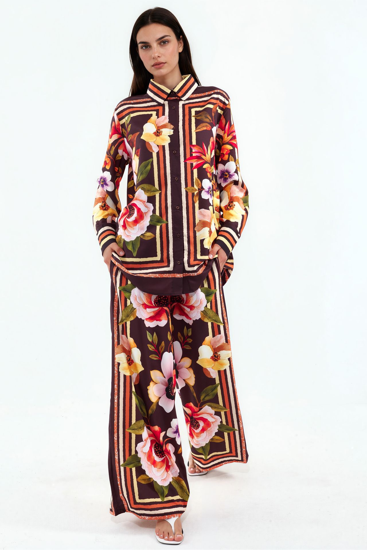 MSN Floral Shirt And Wide-leg Trouser Set 1