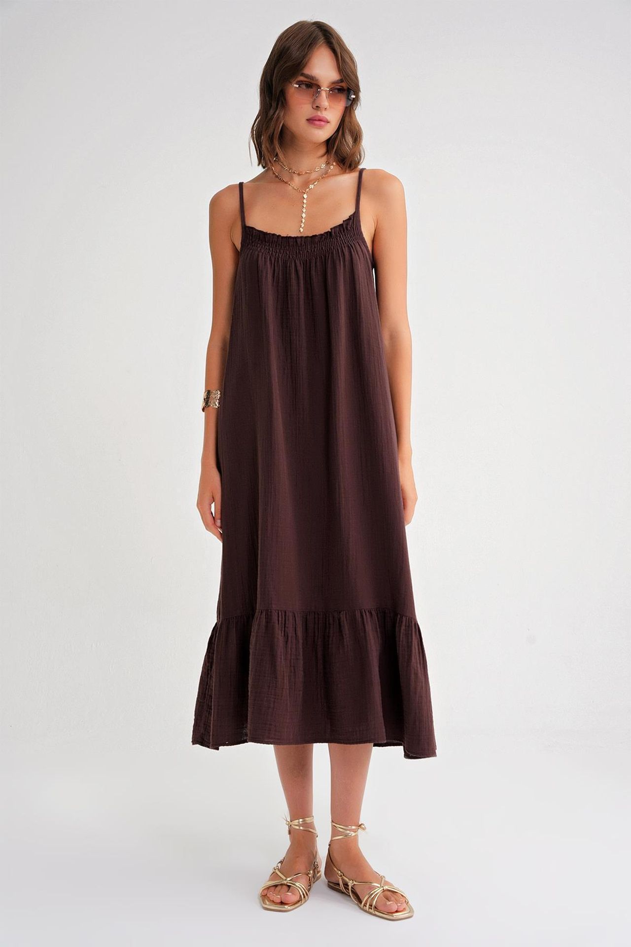Mixray Midi Muslin Dress with Ruffle Detail 2