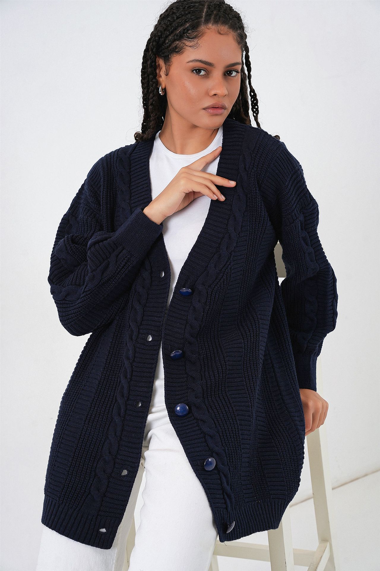 BDART Buttoned V-Neck Jacquard Cardigan 4