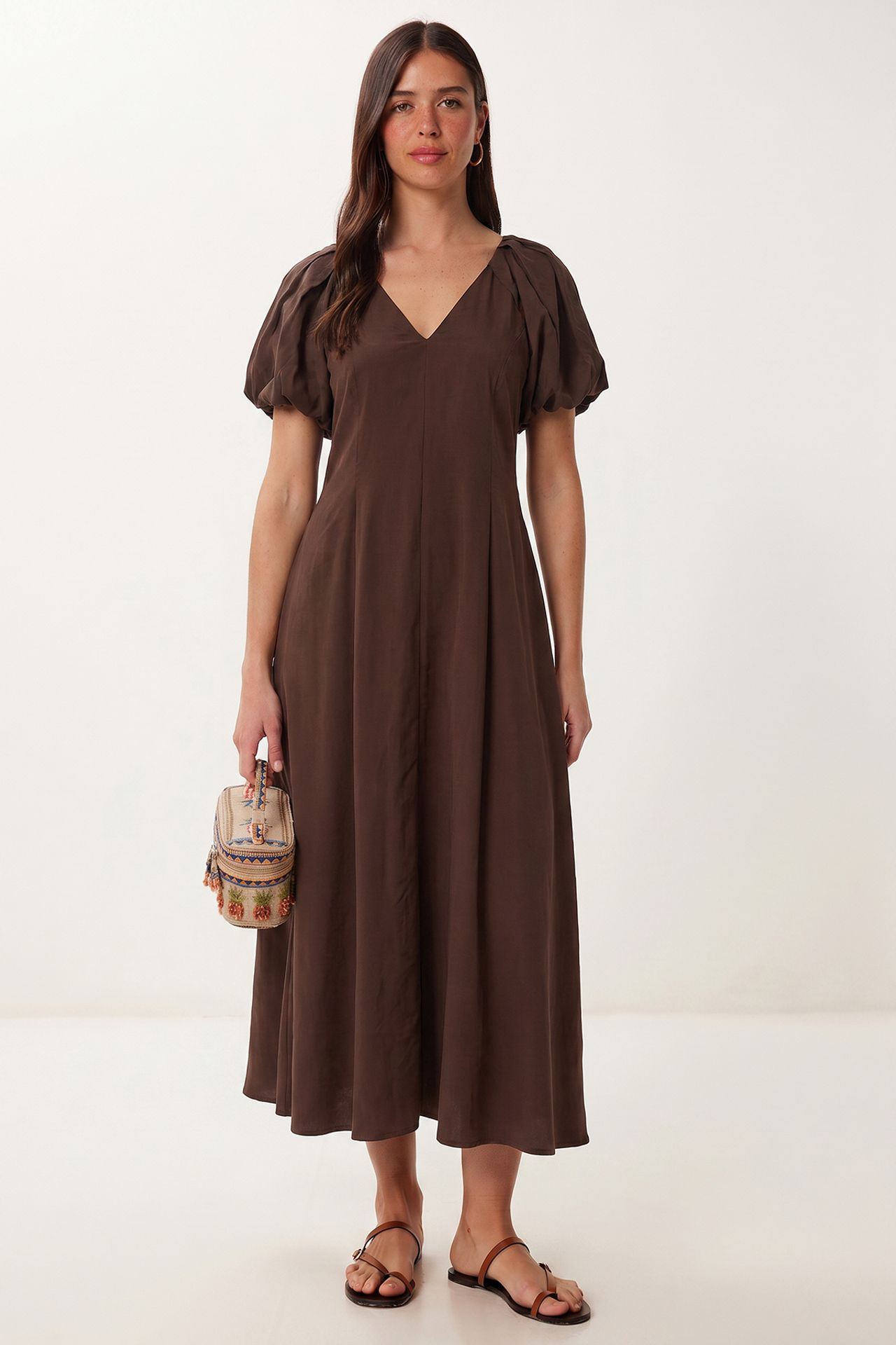 ISTANBUL Women's A-line Midi Dress With V-neck 1