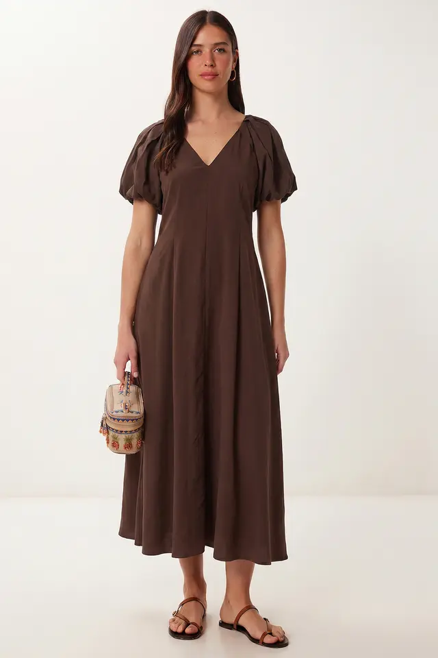 ISTANBUL Women's A-line Midi Dress With V-neck