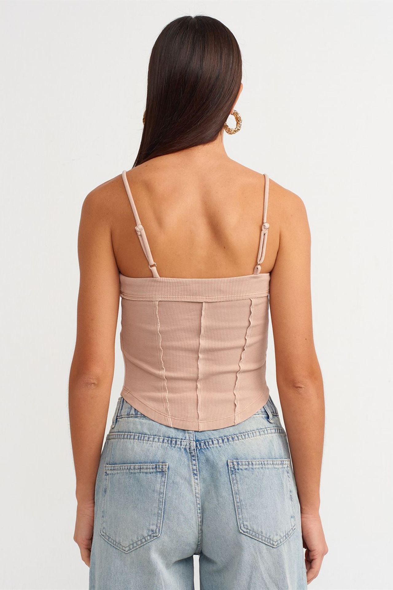 DILVIN Kare Yaka Fitilli Crop Bluz 2