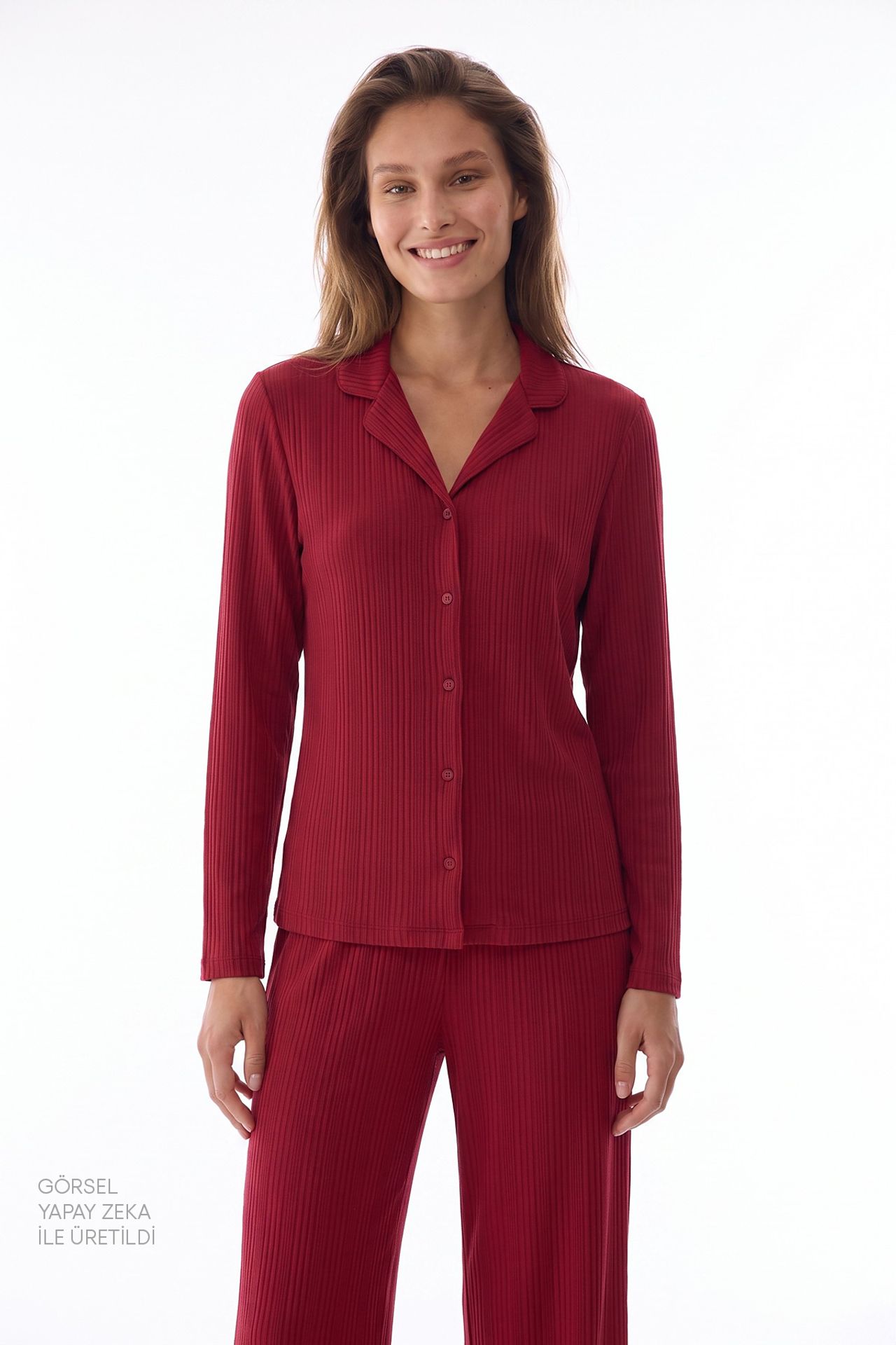 PENTI Lana Ribbed Long Sleeve Shirt Trousers Pyjama Set 2