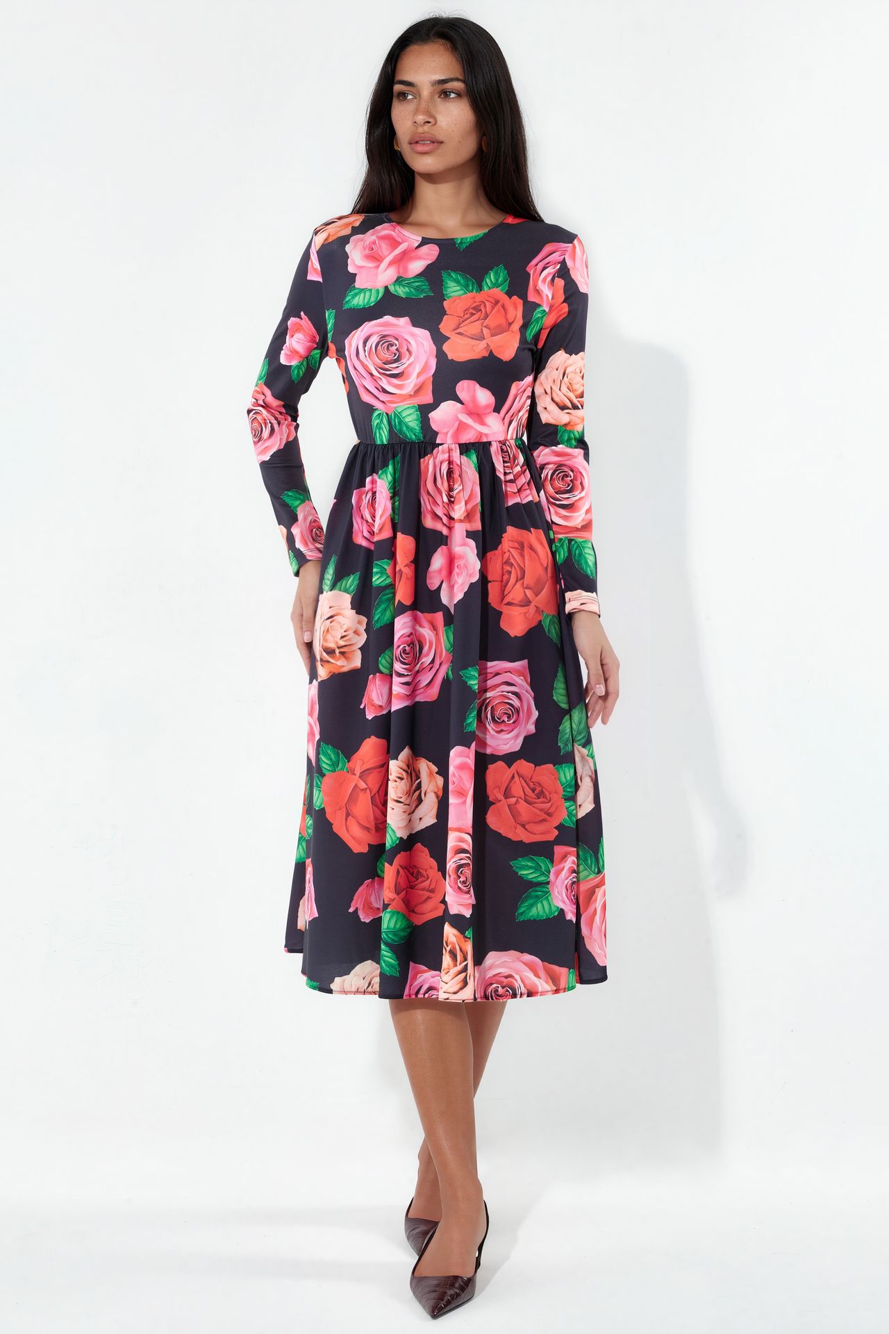MSN Floral Belted Midi Skater Dress 1