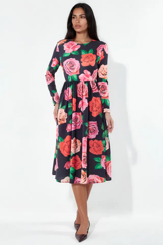 MSN Floral Belted Midi Skater Dress