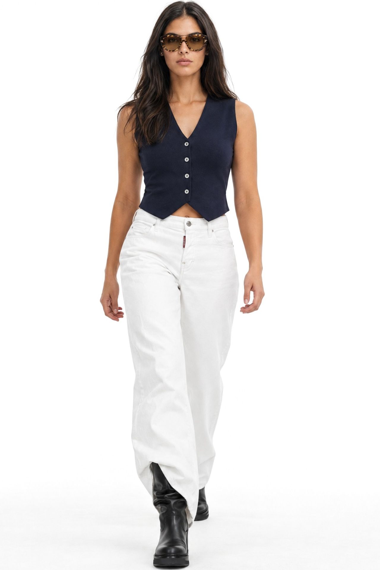 Mixray V-Neck Buttoned Crop Vest 3