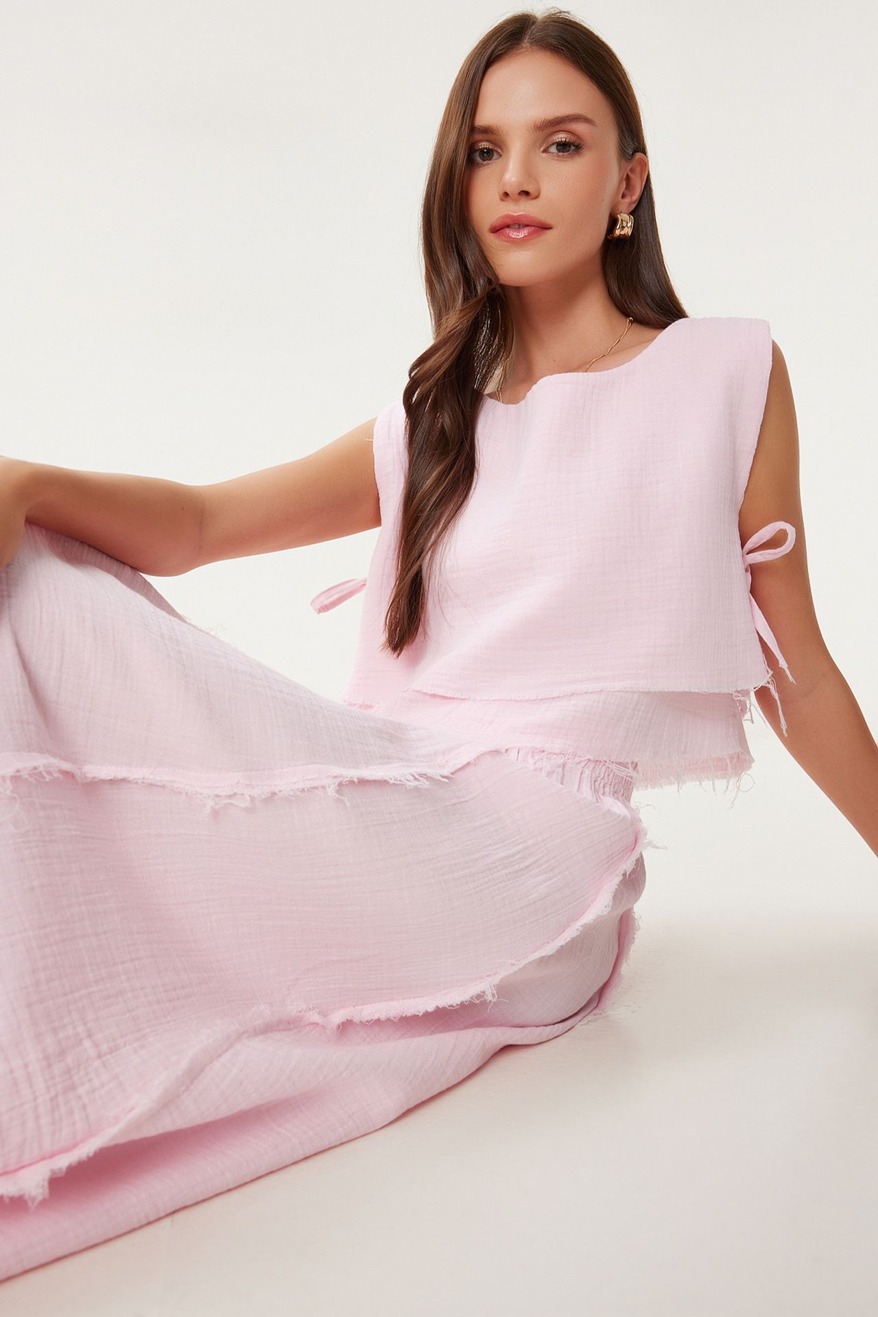 ISTANBUL Cotton Sleeveless Blouse and Wide-Leg Skirt Set 3