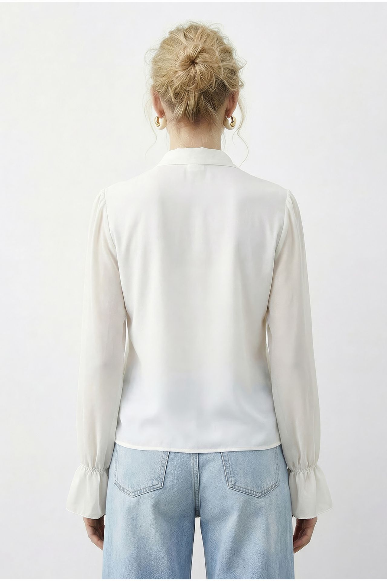 LUCCI Frilly Mandarin Collar Long Sleeve Chiffon Shirt 5
