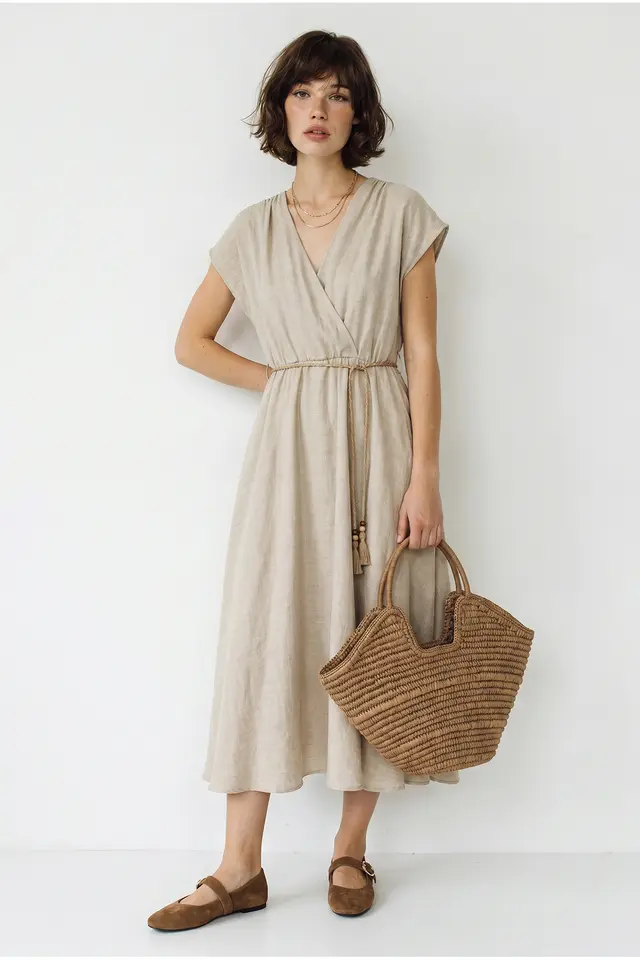 LUCCI Belted Wrap Midi Dress