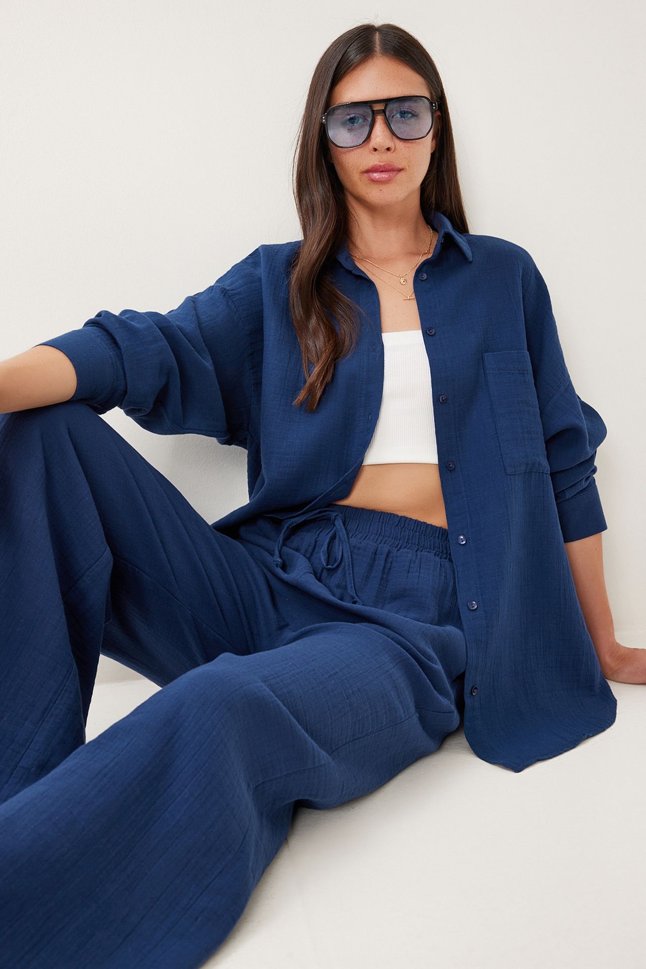 ISTANBUL High Waist Wide Leg Two-Piece Co-ord Set with Shirt Collar 3
