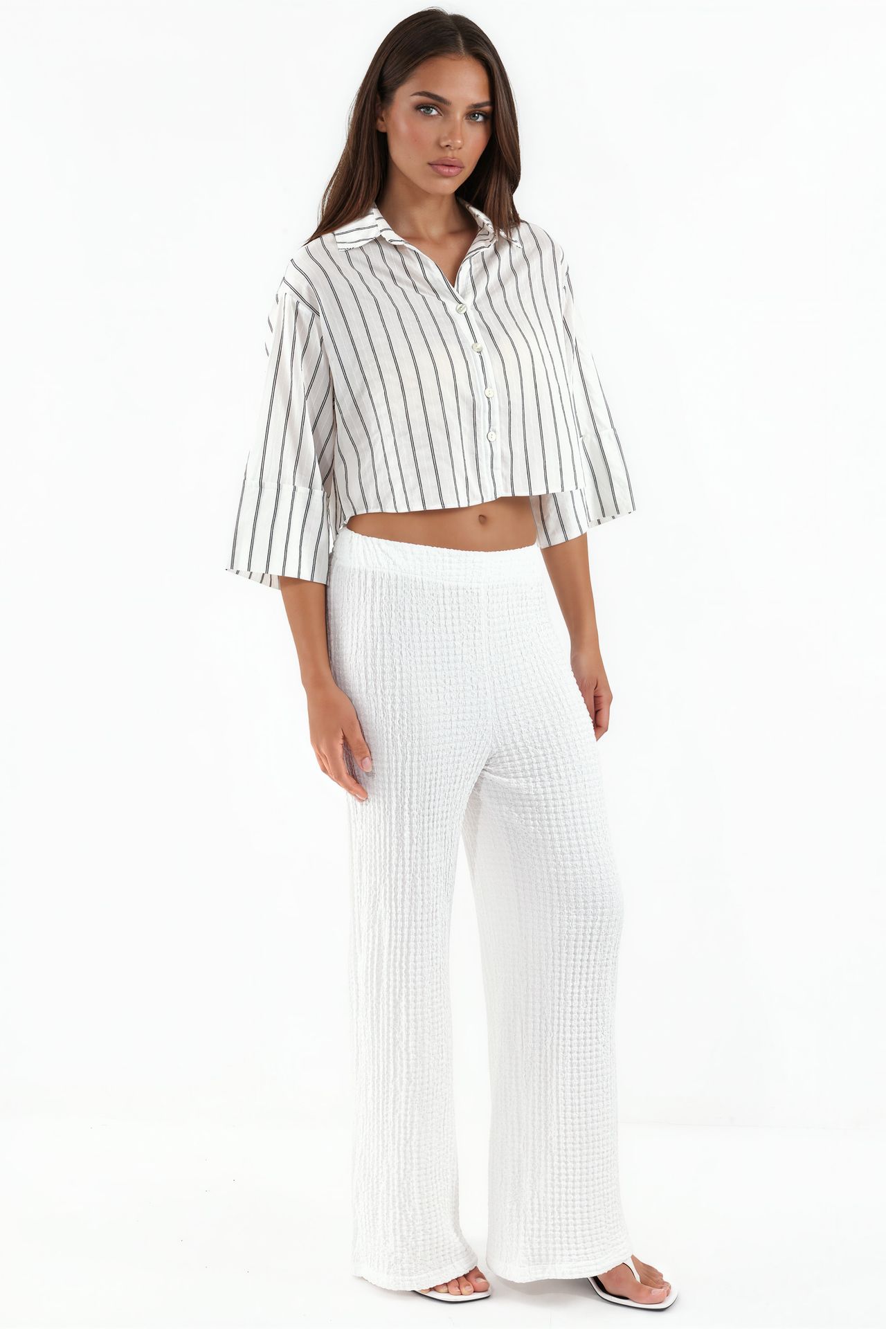 BDART Oversized Striped Cropped Shirt with Button Closure 2