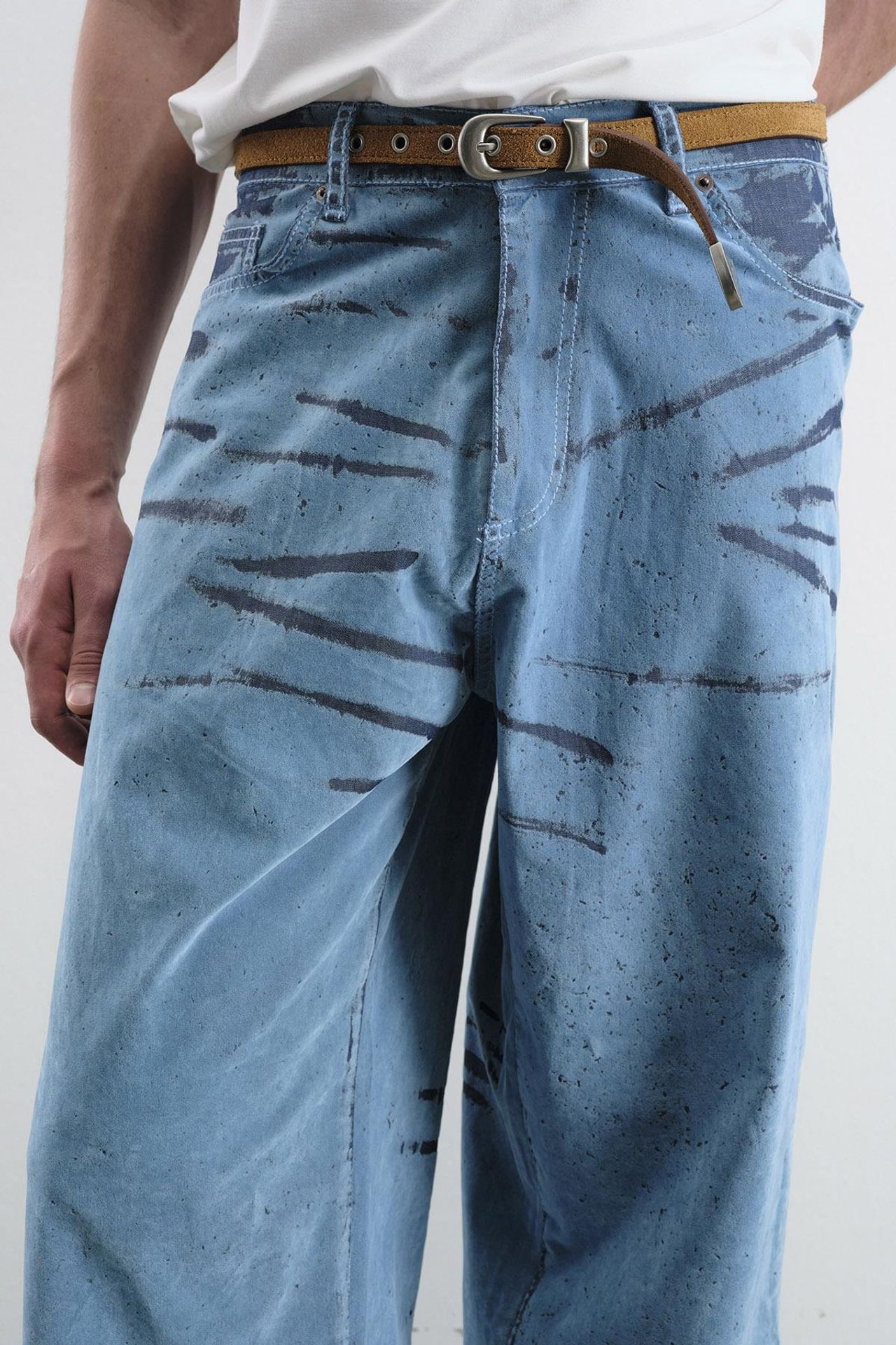 GIESTO Abstract Wide Leg Denim Jeans 2