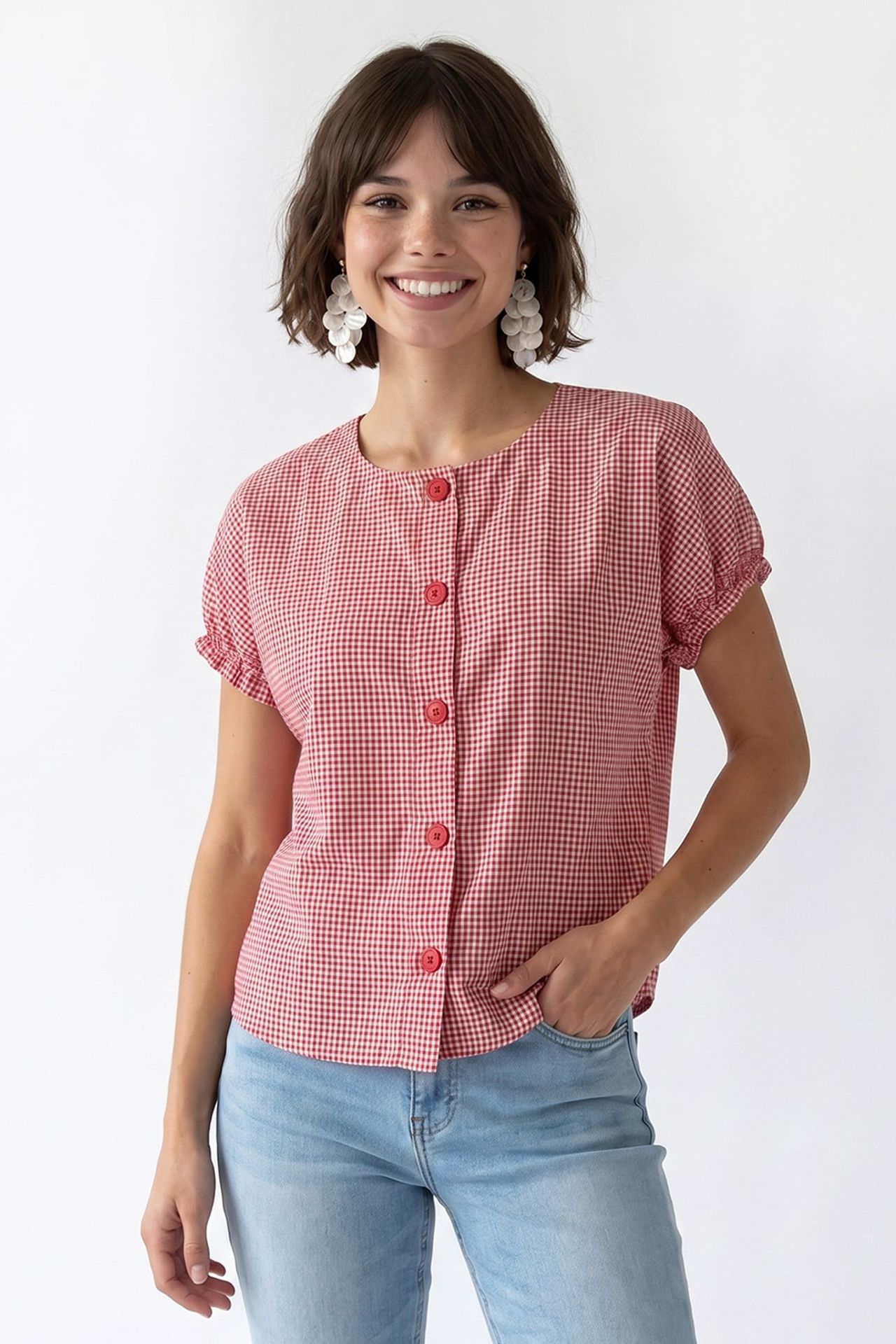 MIXRAY Gingham Poplin Button Shirt 1
