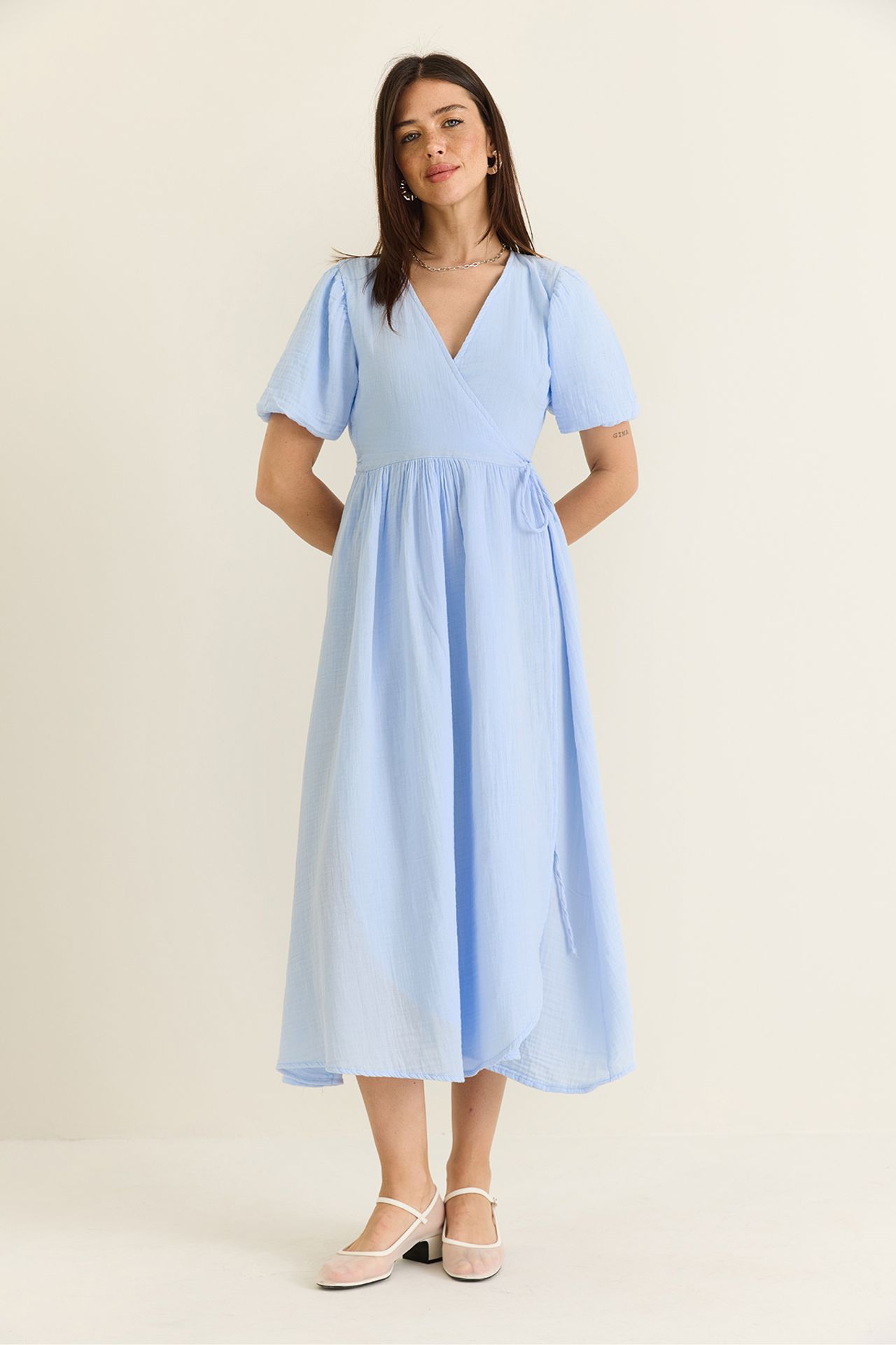 LUCCI Textured V-neck Midi Dress with Wrap Closure 4
