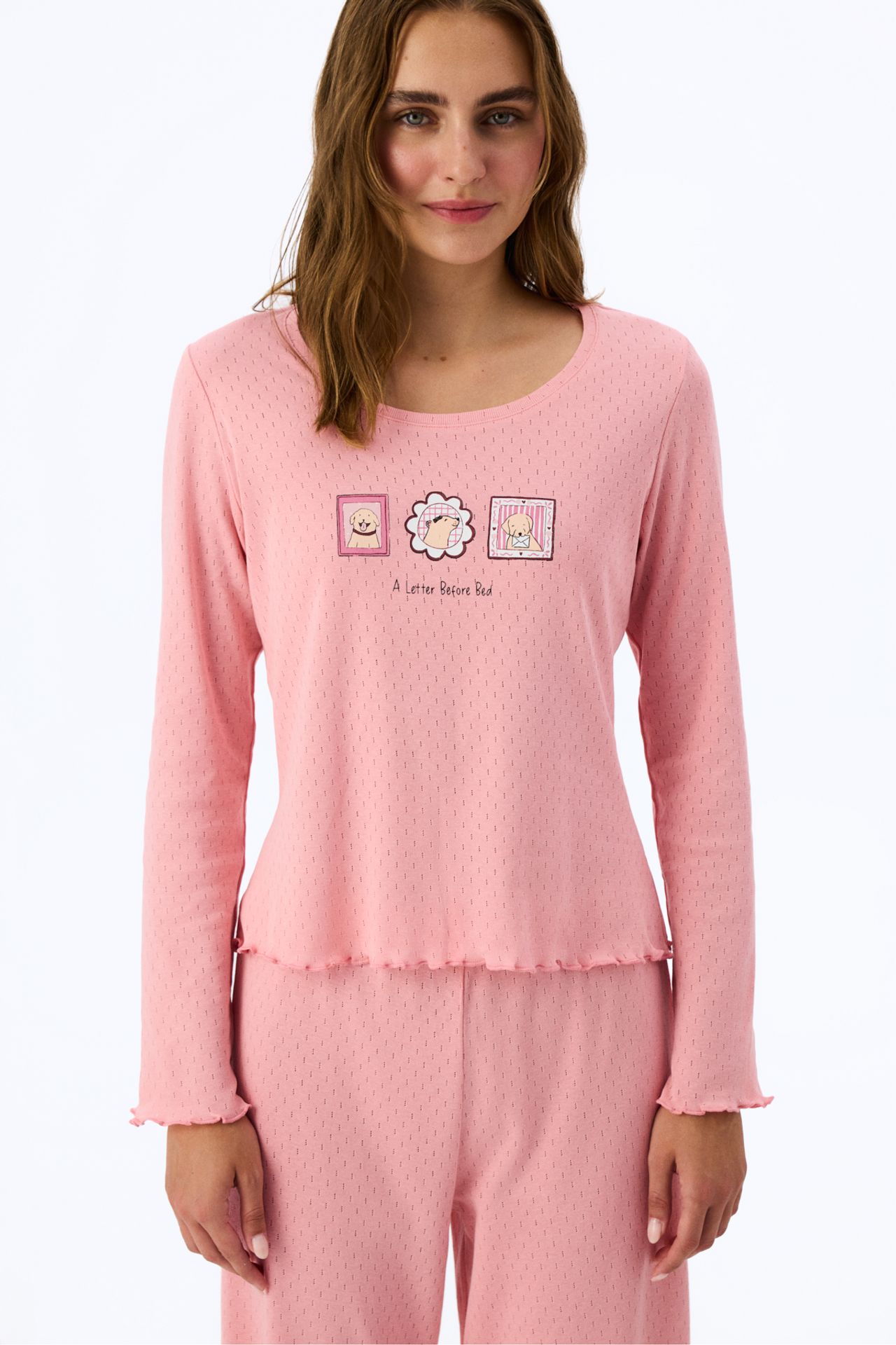PENTI Pointelle Slogan Printed Short Sleeve Pajama Top 3