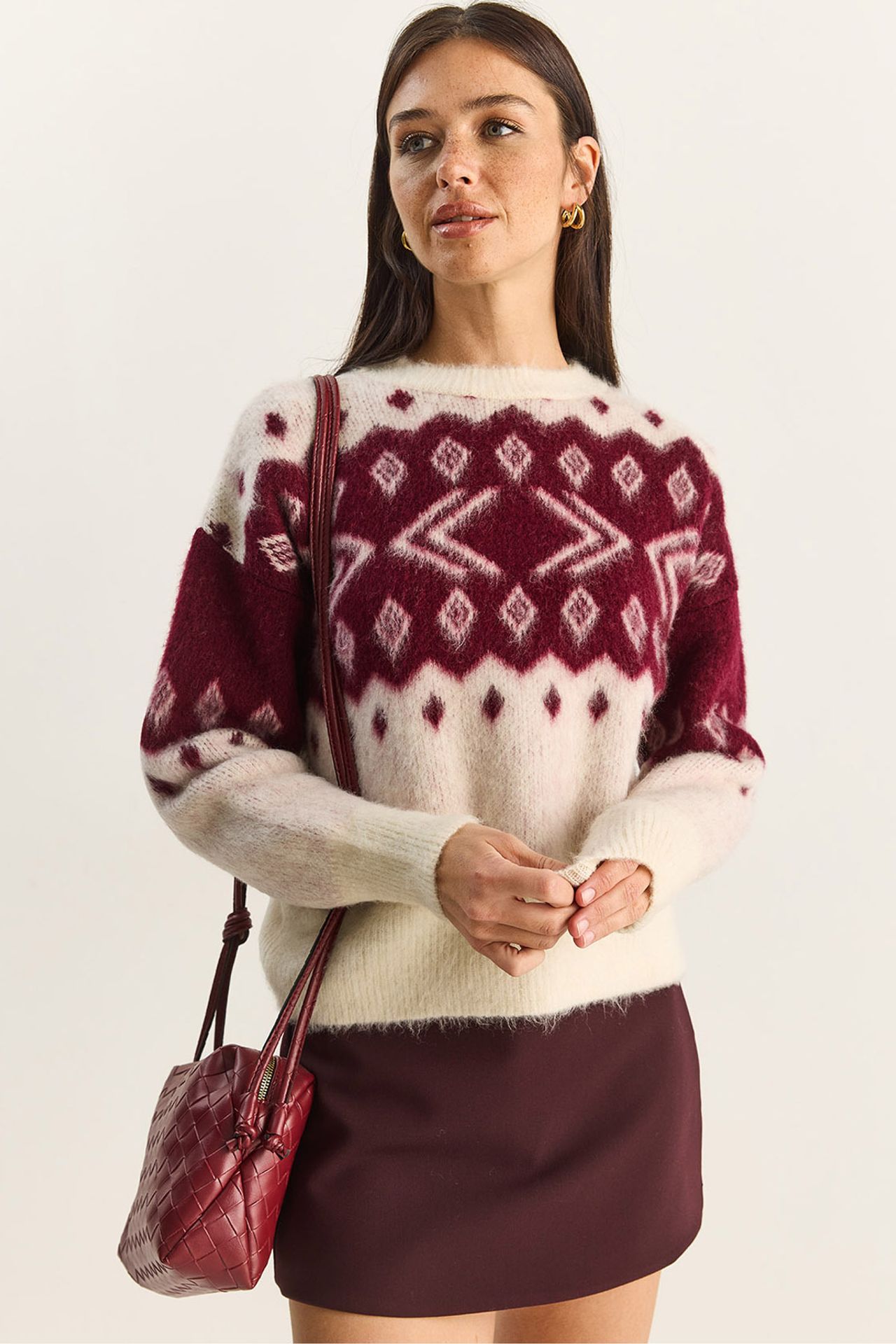 LUCCI Ethnic Pattern Thick Knit Sweater with Crew Neck 1