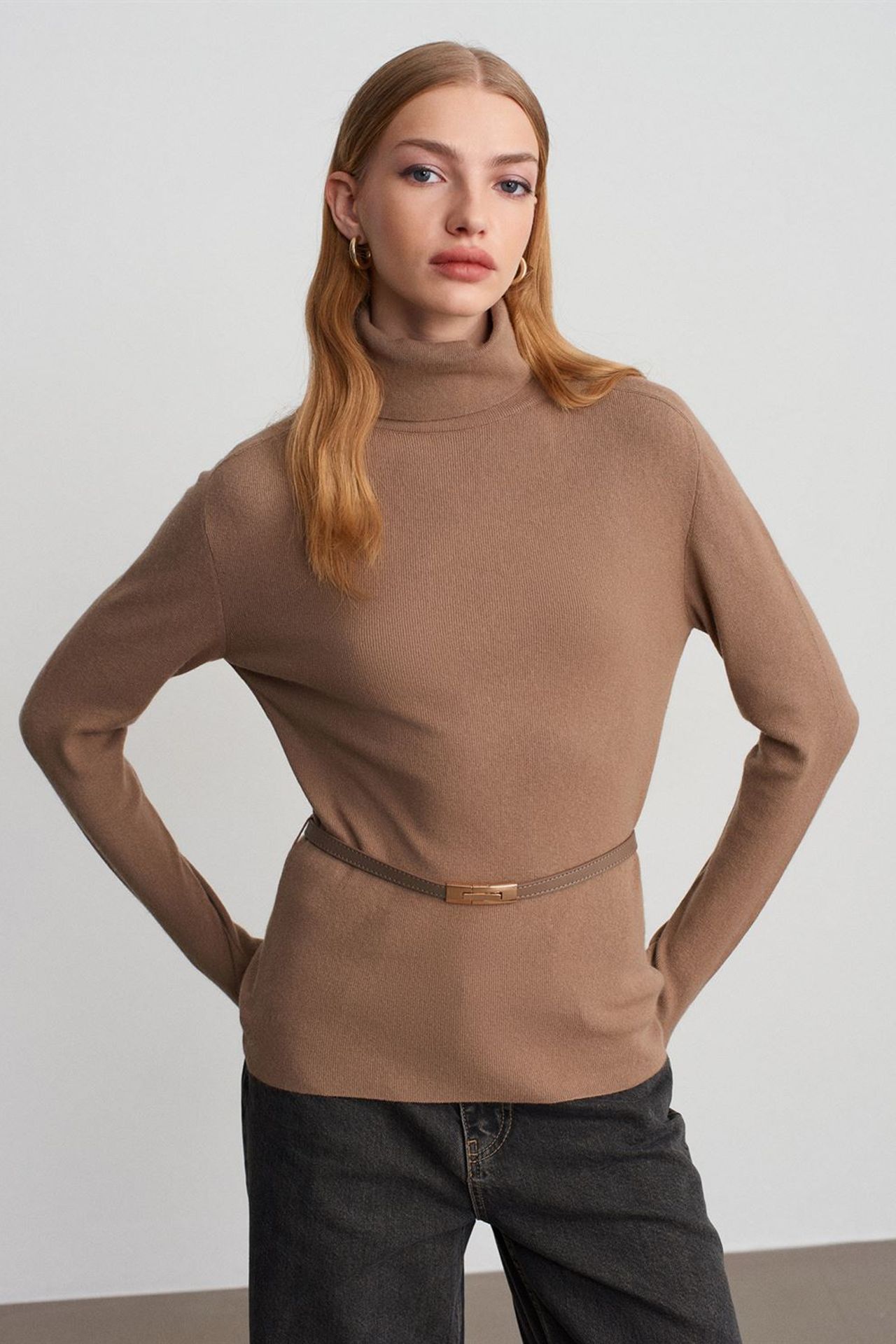 DILVIN Women's Belted Turtleneck Knit Sweater 1