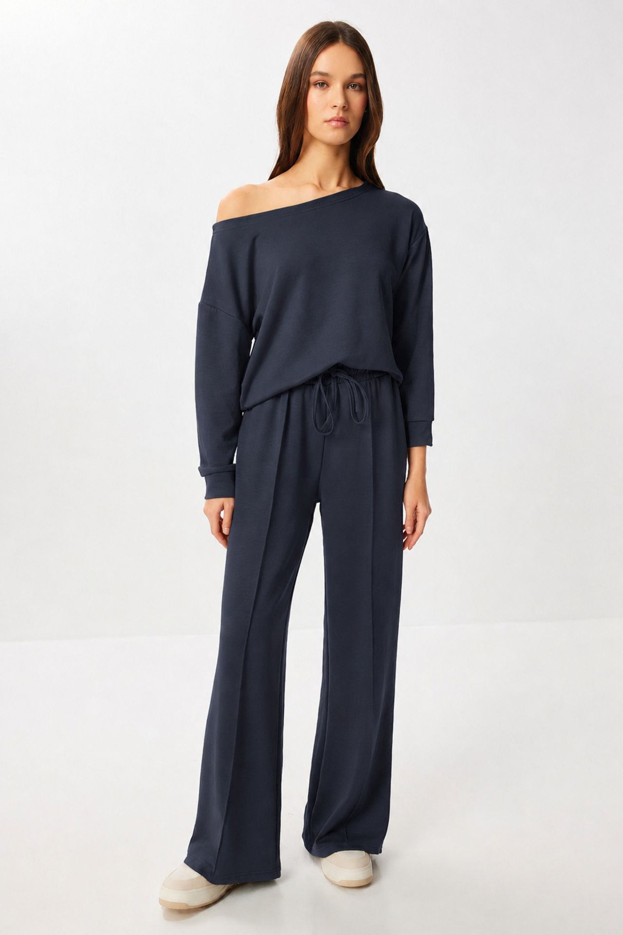 ISTANBUL Boat Neck Long Sleeve High Waist Wide Leg Two-Piece Set 1
