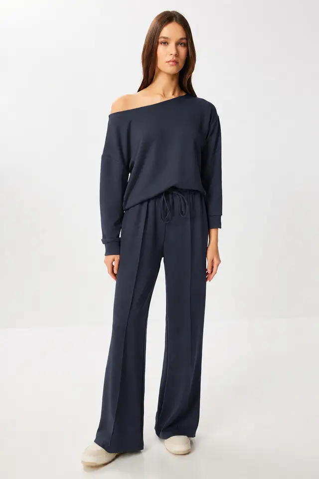 ISTANBUL Boat Neck Long Sleeve High Waist Wide Leg Two-Piece Set