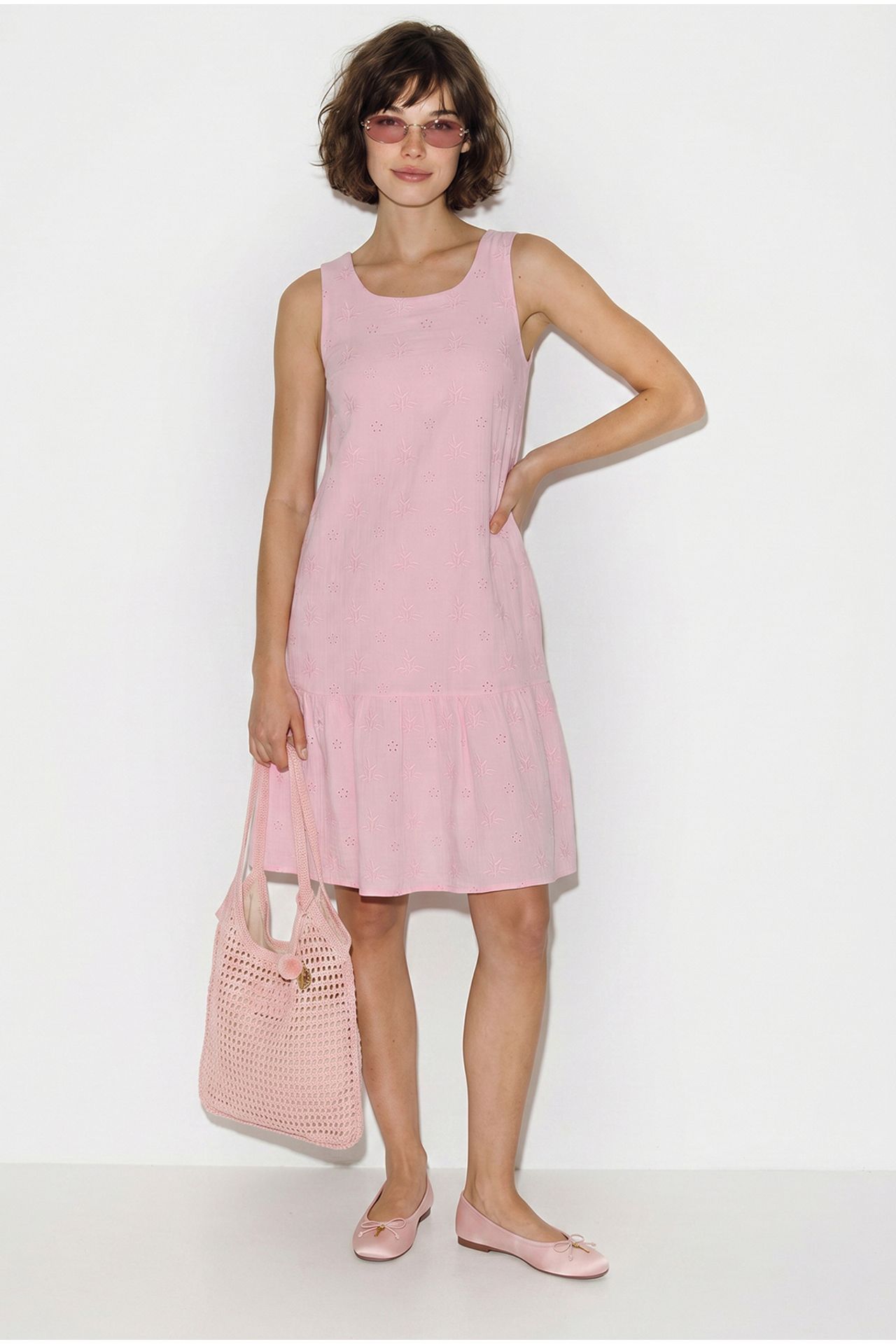 LUCCI Nakışlı Pamuklu Müslin Mini Smock Elbise 5