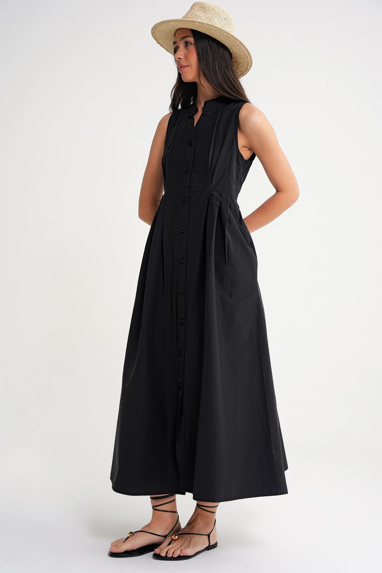 Mixray Buttoned Tippet Collar Maxi Dress 3