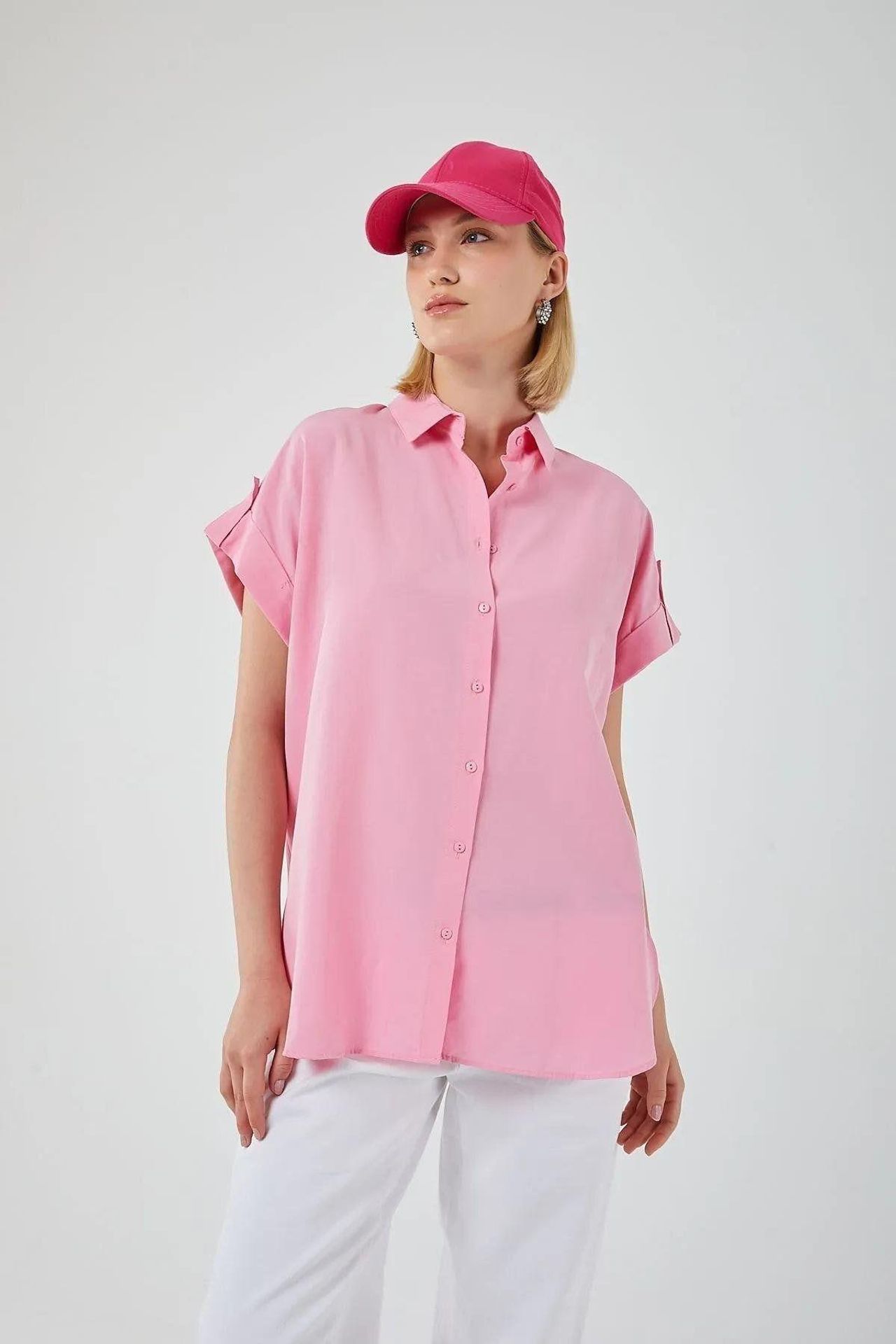 Oversized Short Sleeve Poplin Button-Up Shirt 2