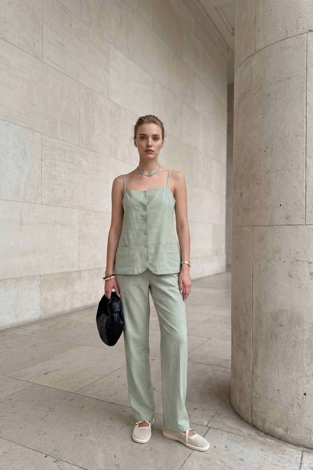 MY FASHION V-Neck Buttoned Vest with Pockets & Straight Leg Pants Two-Piece Set 6