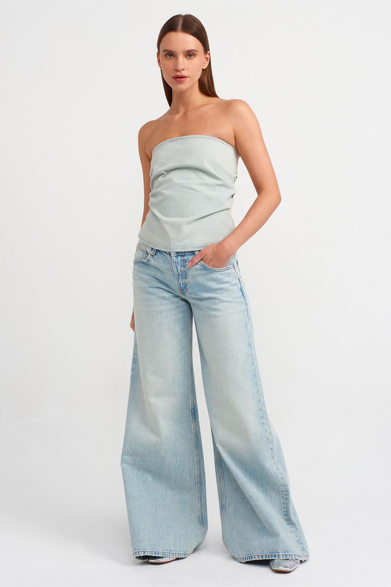 DILVIN Women's Strapless Cropped Denim Top
