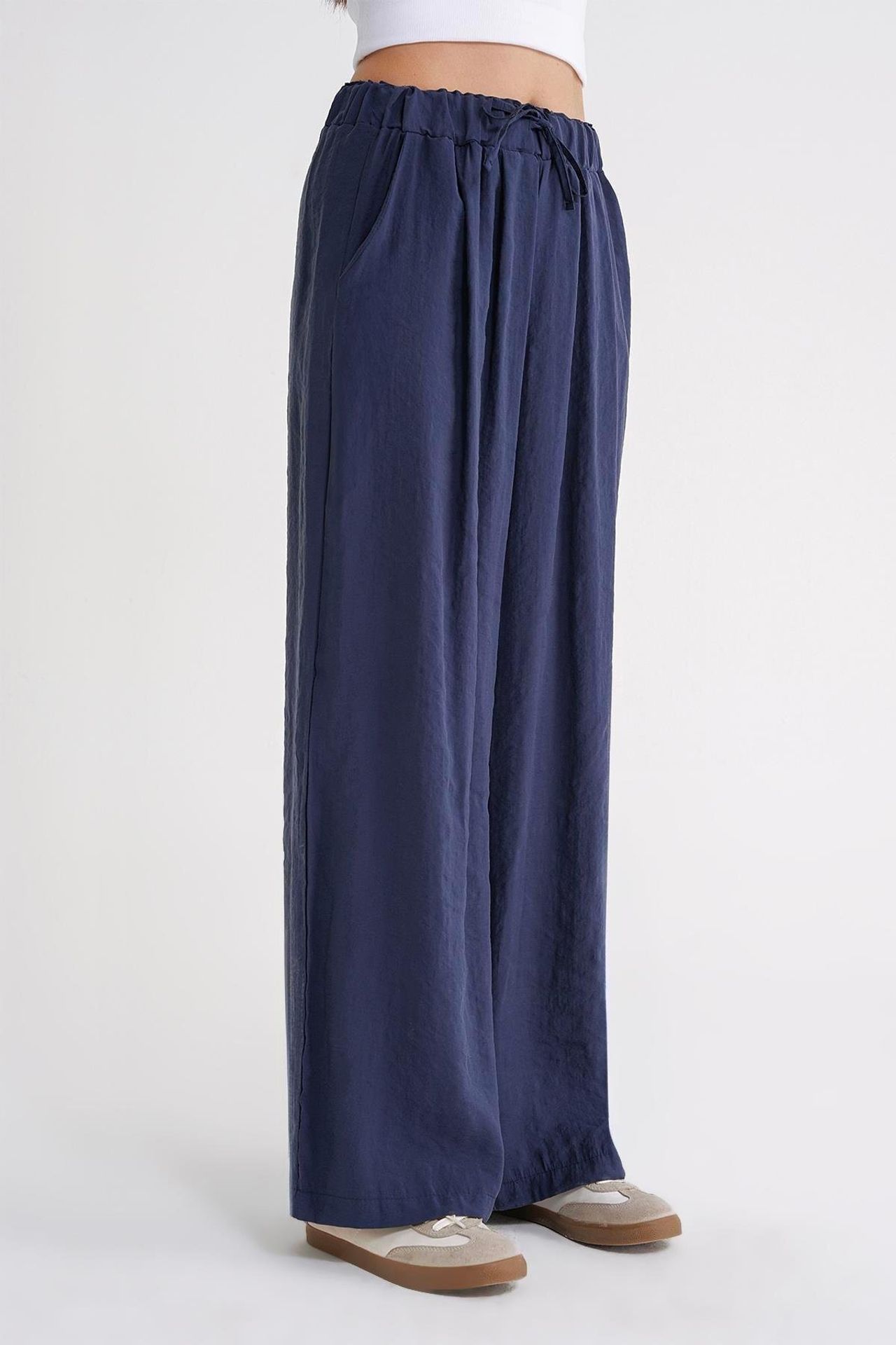 Mixray High Waist Modal Pleated Palazzo Pants with Drawstring 5