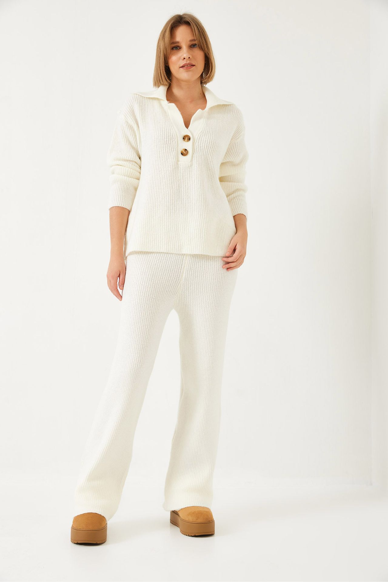 LUCCI High Waist Wide Leg Two-Piece Coord Set with Shirt Collar