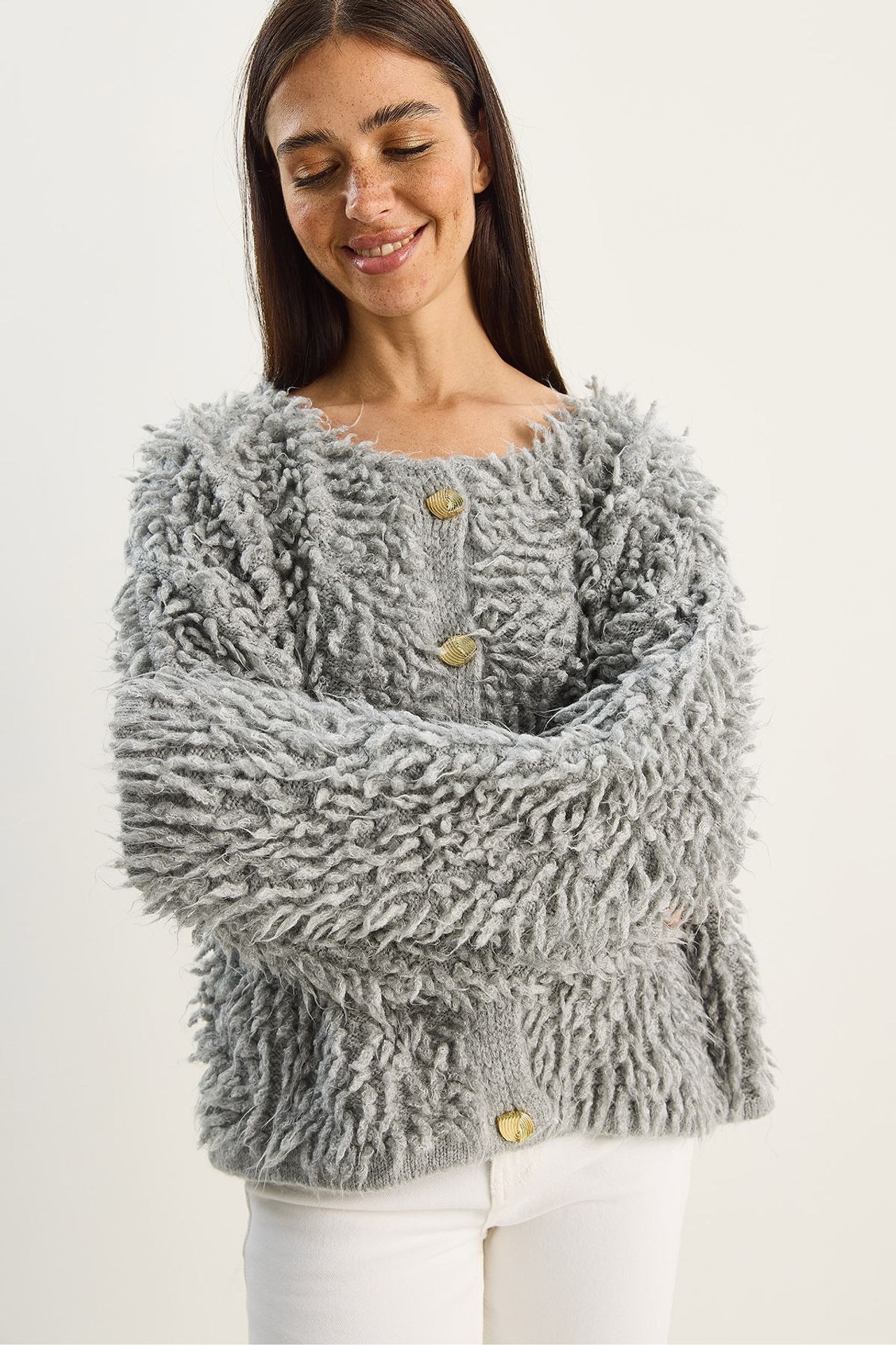 LUCCI Textured Button-Up Cardigan 5