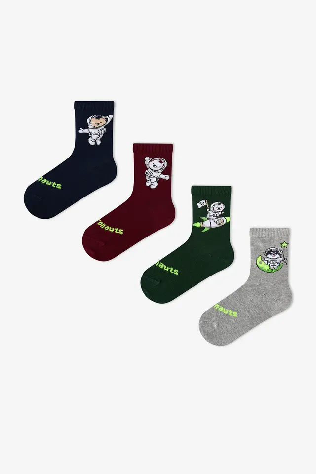 PENTI Boys' Space Friends Cotton 2-Pack Crew Socks