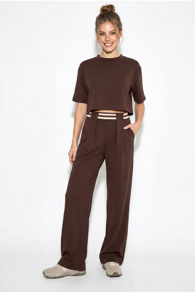 LUCCI 2-Piece Crew Neck T-Shirt And Wide Leg Trousers Set