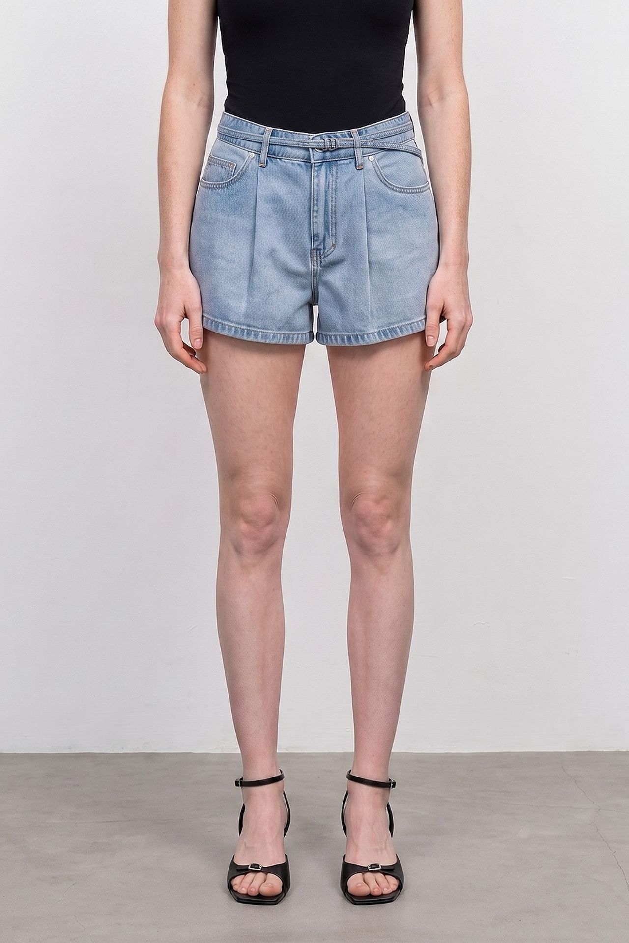 DILVIN High-Waist Belted Denim Shorts