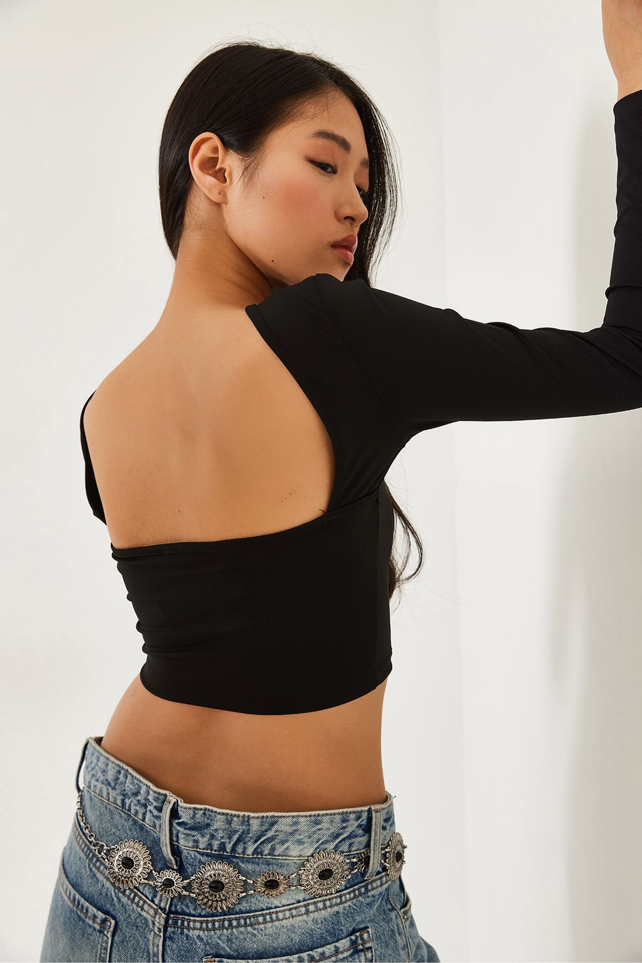 LUCCI Open Back Cropped Blouse