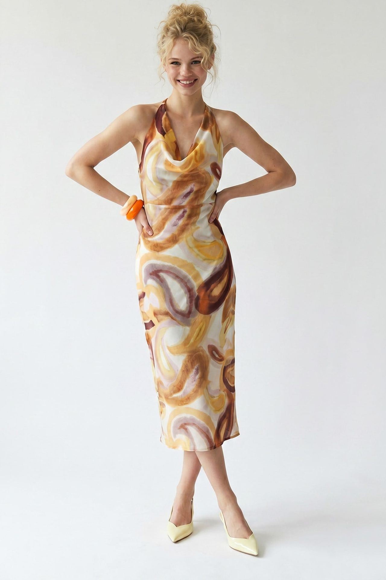 MIXRAY Abstract Chiffon Midi Dress 2