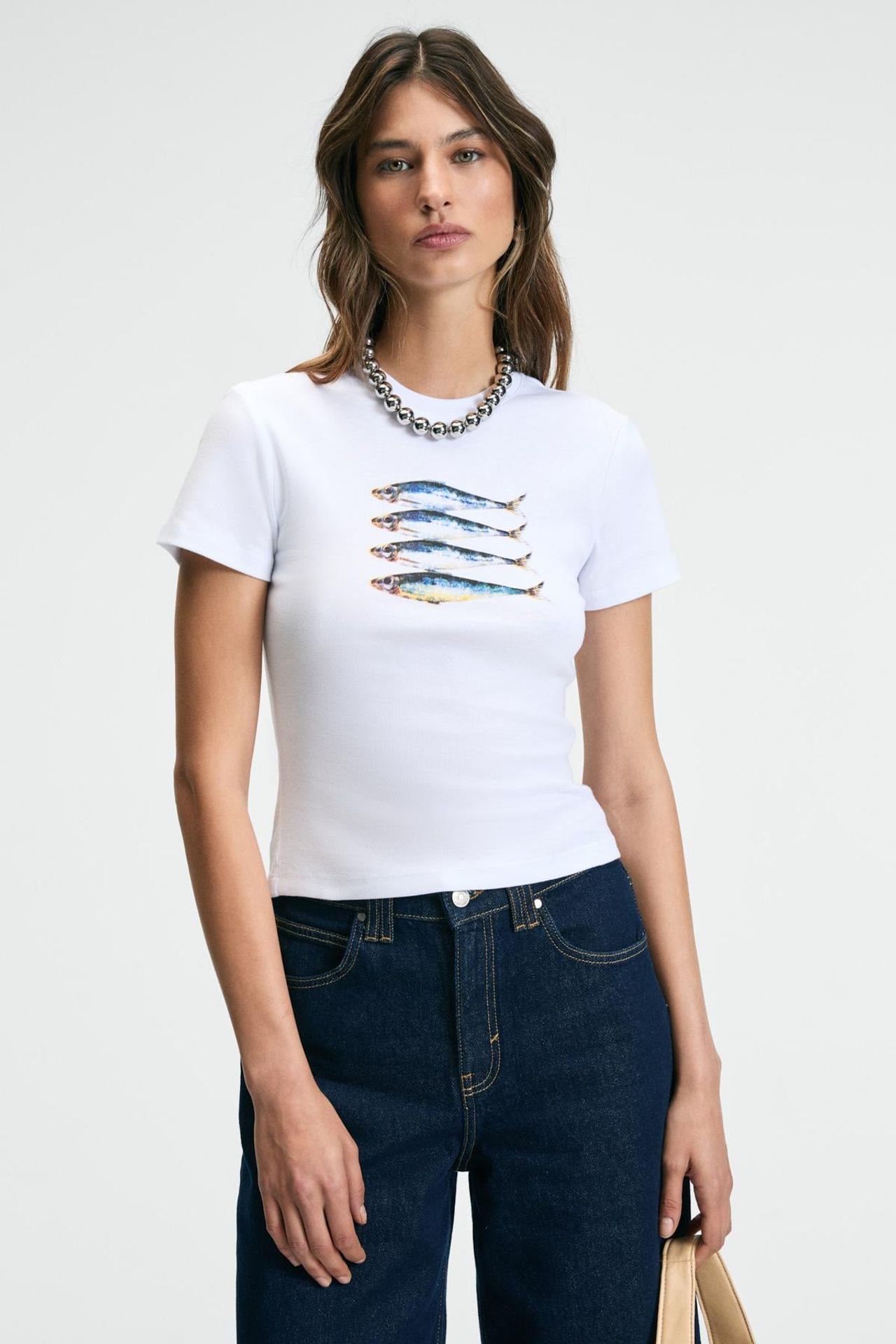 GRIMELANGE Printed Crop Crew Neck T-Shirt 1