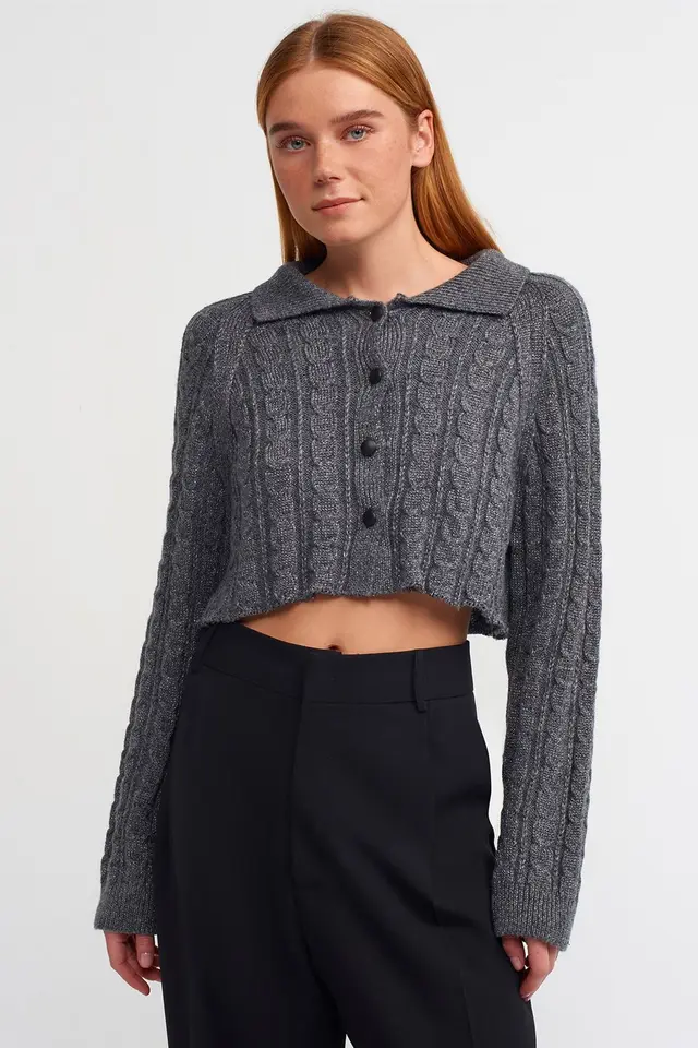 DILVIN Crop Cable-Knit Button Cardigan
