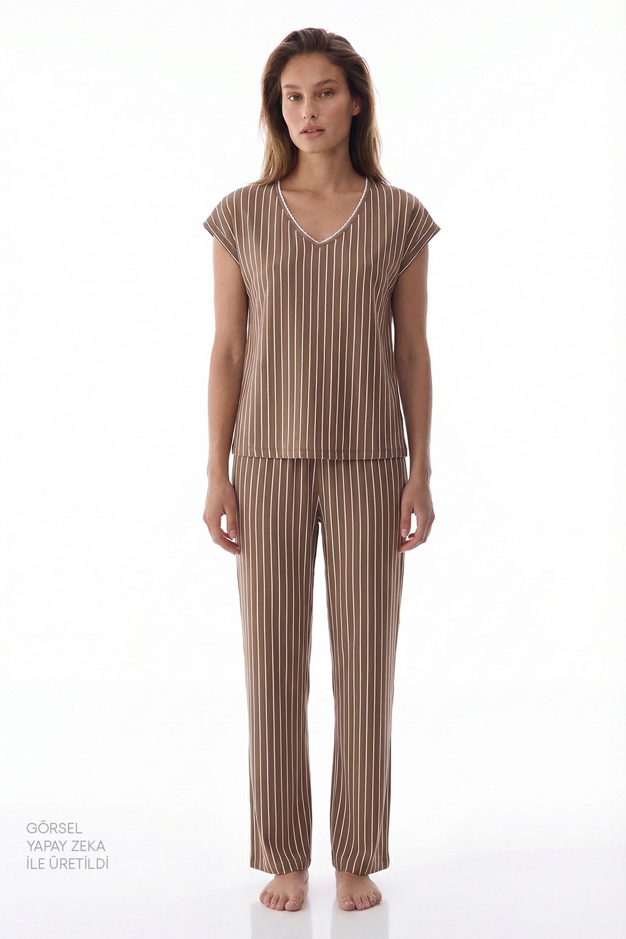 PENTI Hera Striped Lace Short-Sleeve Trousers Pyjama Set 2