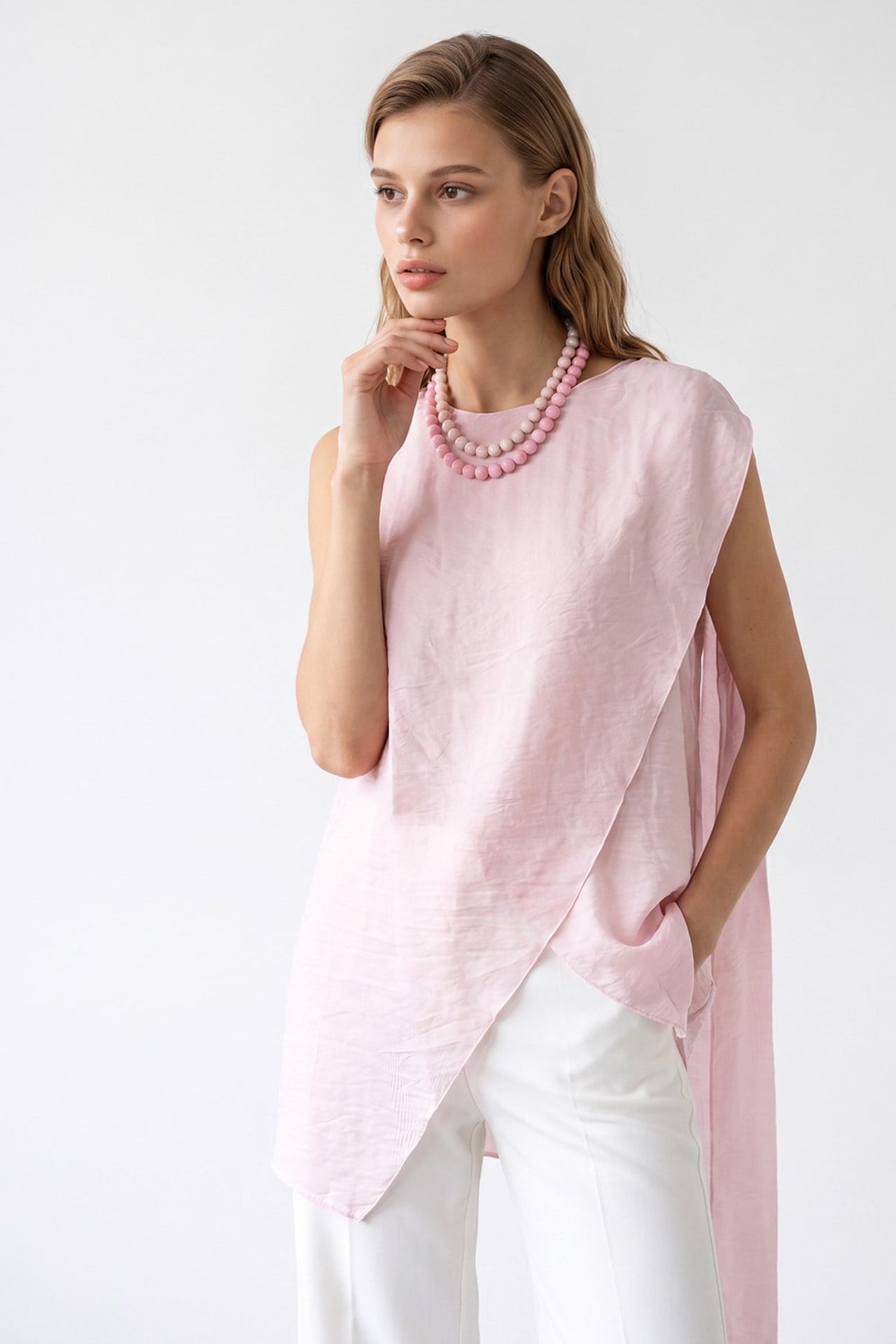 MIXRAY Long Chiffon Sleeveless Blouse 2