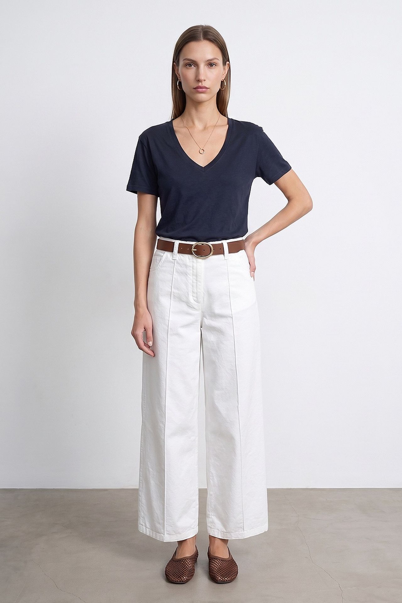 DILVIN Cotton Tencel V-Neck Short-Sleeve Blouse 4