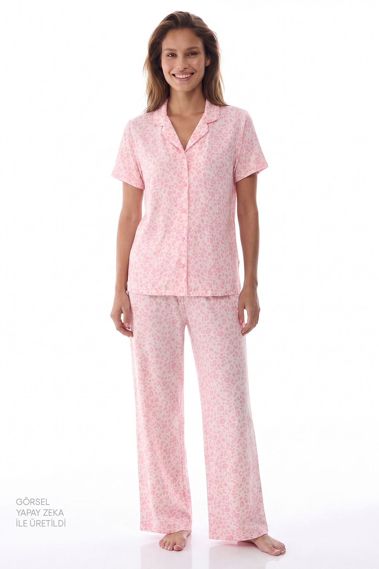 PENTI Leopard Short Sleeve Shirt Pants Pajama Set 1