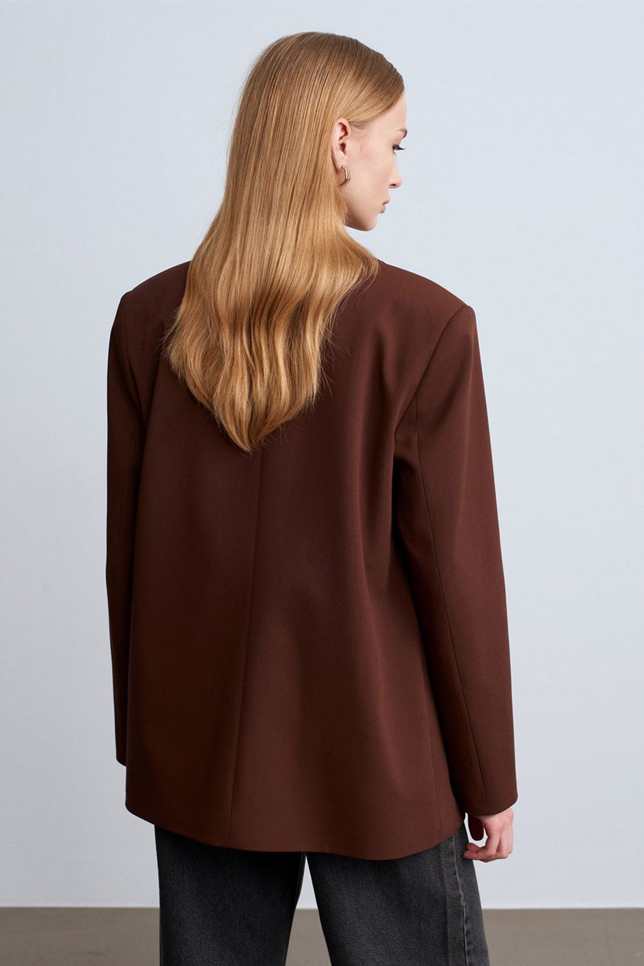 DILVIN Oversize Uzun Krep Blazer Ceket 3