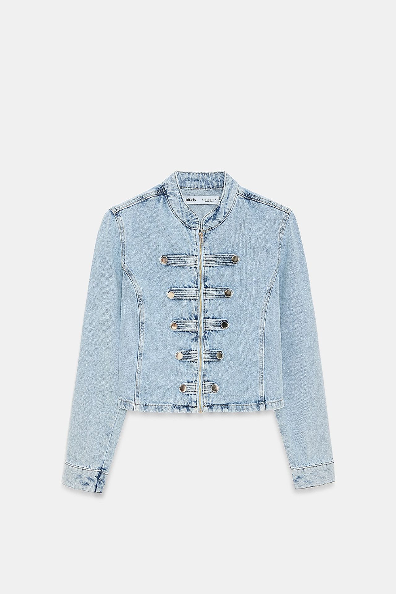 DILVIN Crop Denim Jacket With Mandarin Collar 5
