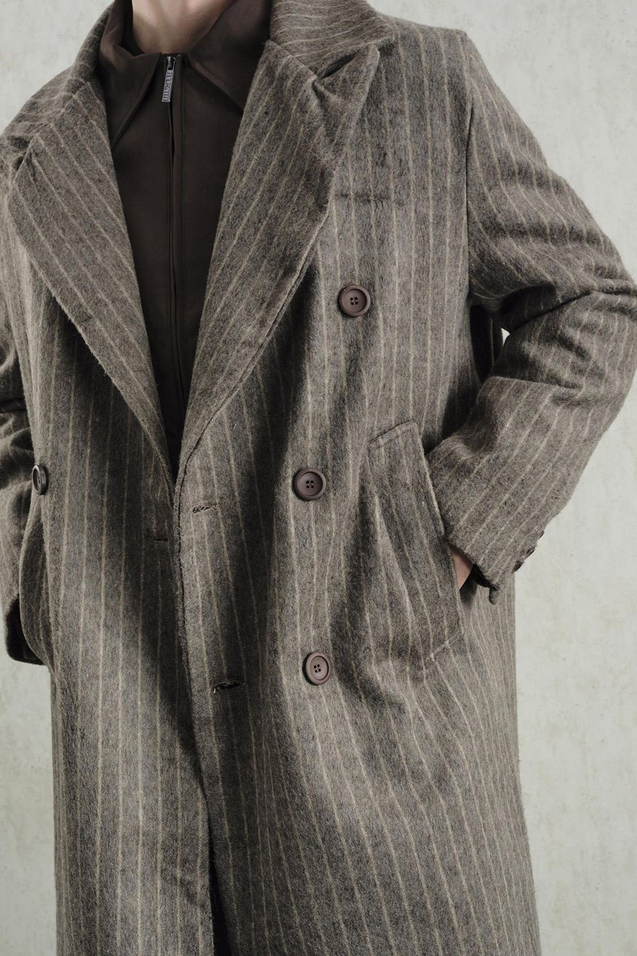 Double Breasted Striped Long Overcoat 5