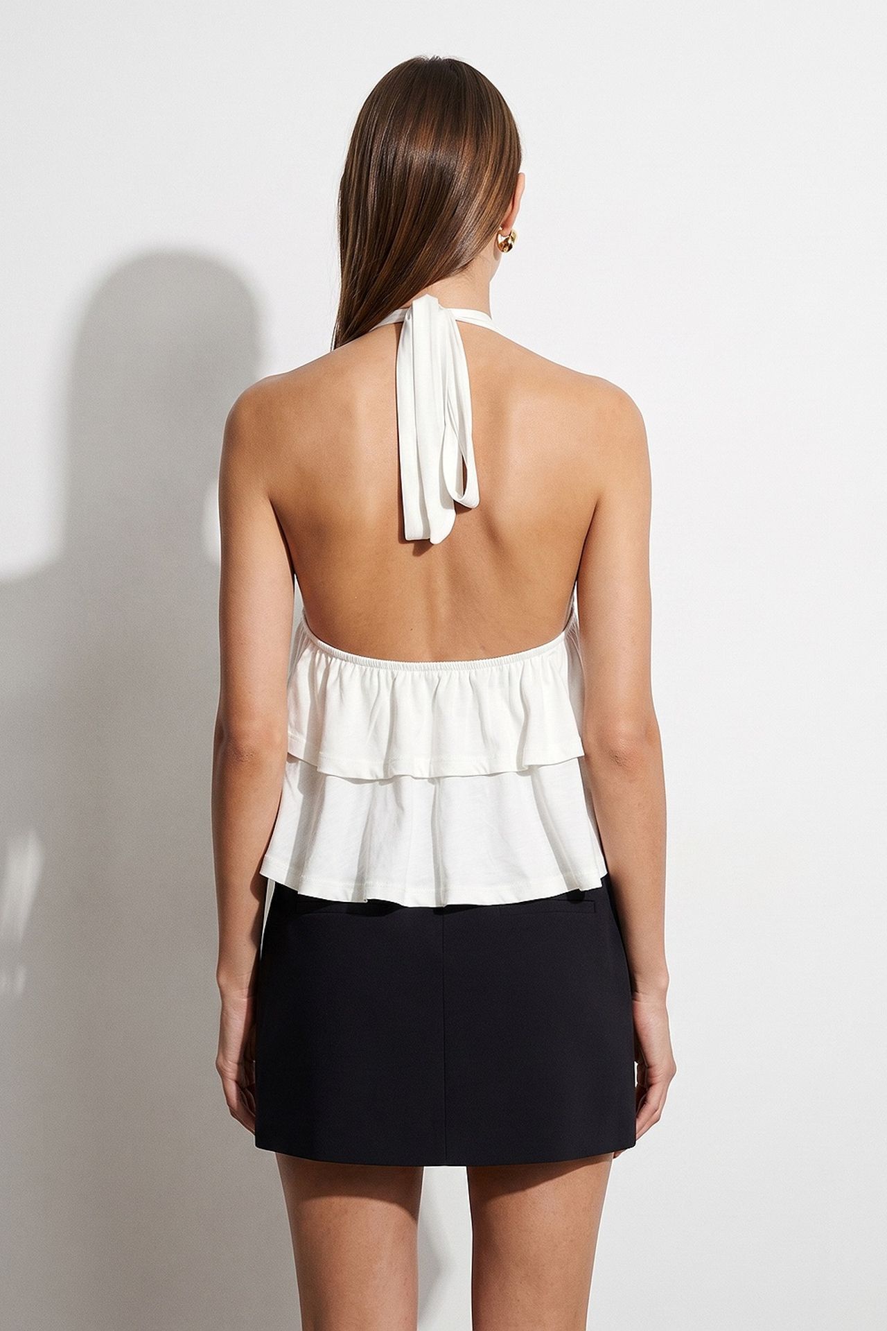 DILVIN Halterneck Poplin Blouse With Ruffle Detail 2