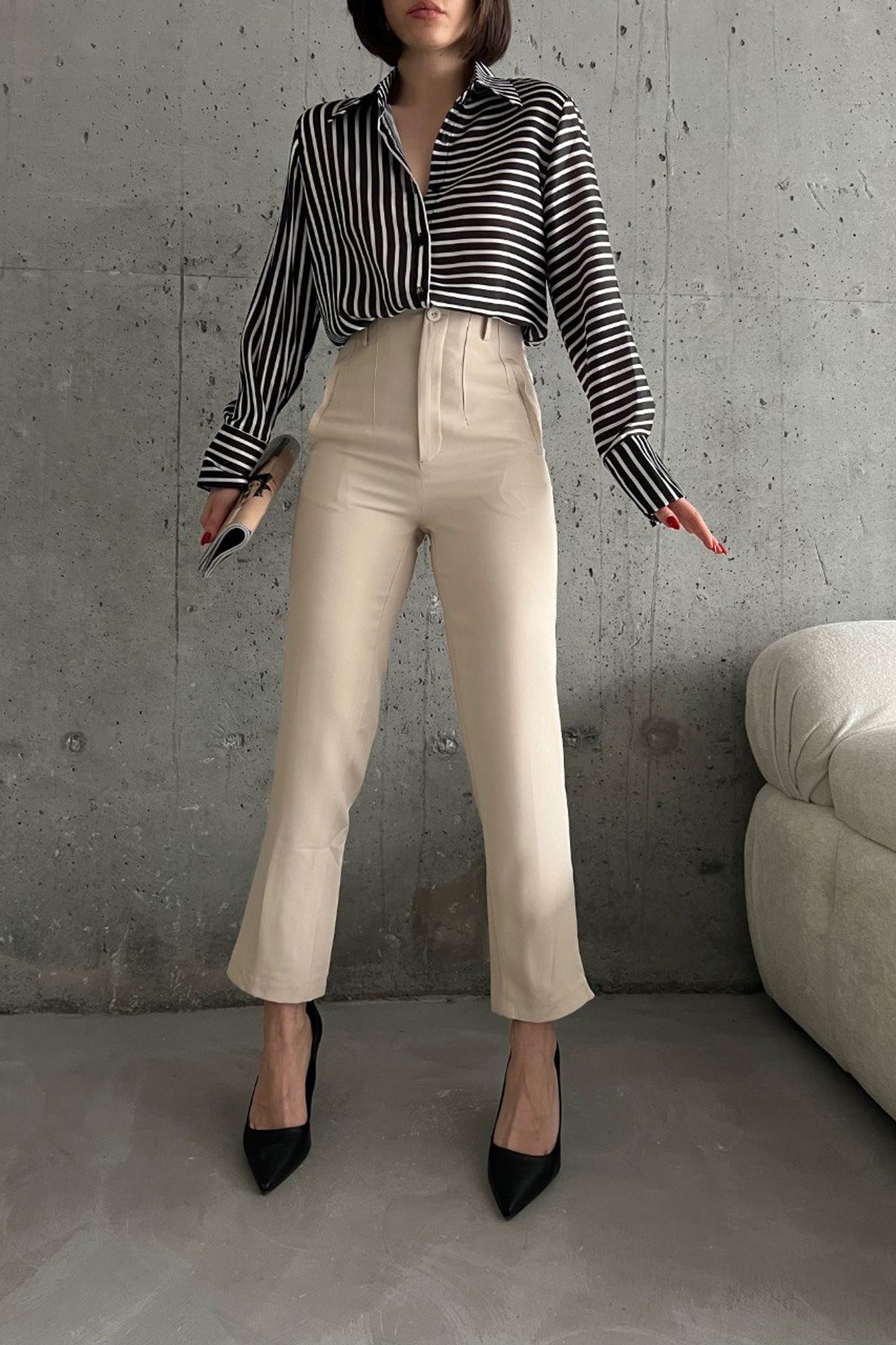MY FASHION High Waist Pleated Tailored Trousers 1