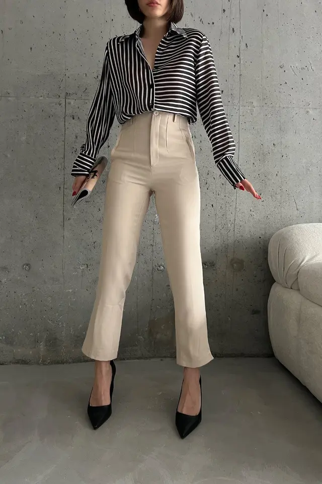 MY FASHION High Waist Pleated Tailored Trousers