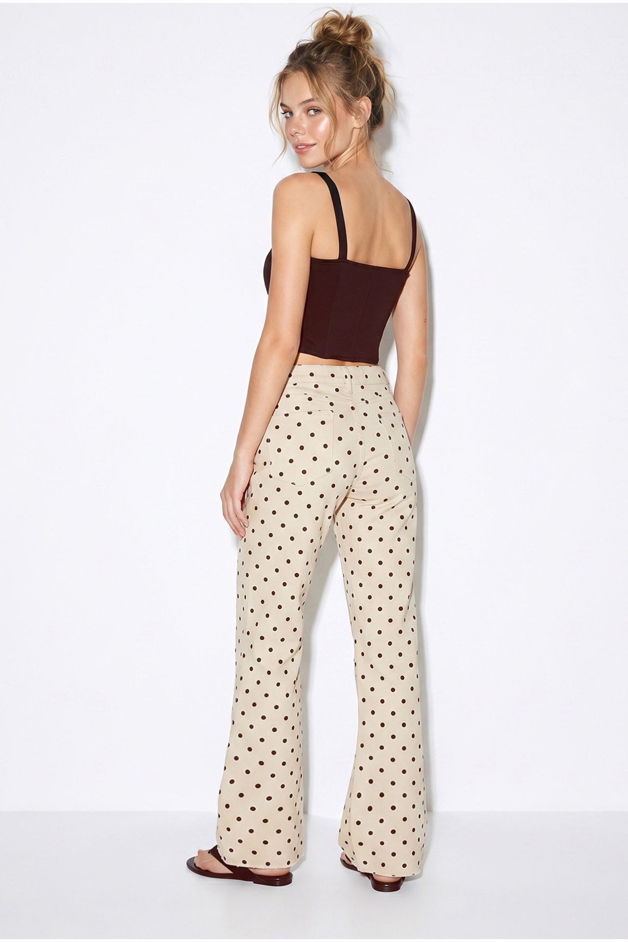 LUCCI Women’s Mid-Waist Polka Dot Flare Jeans 5